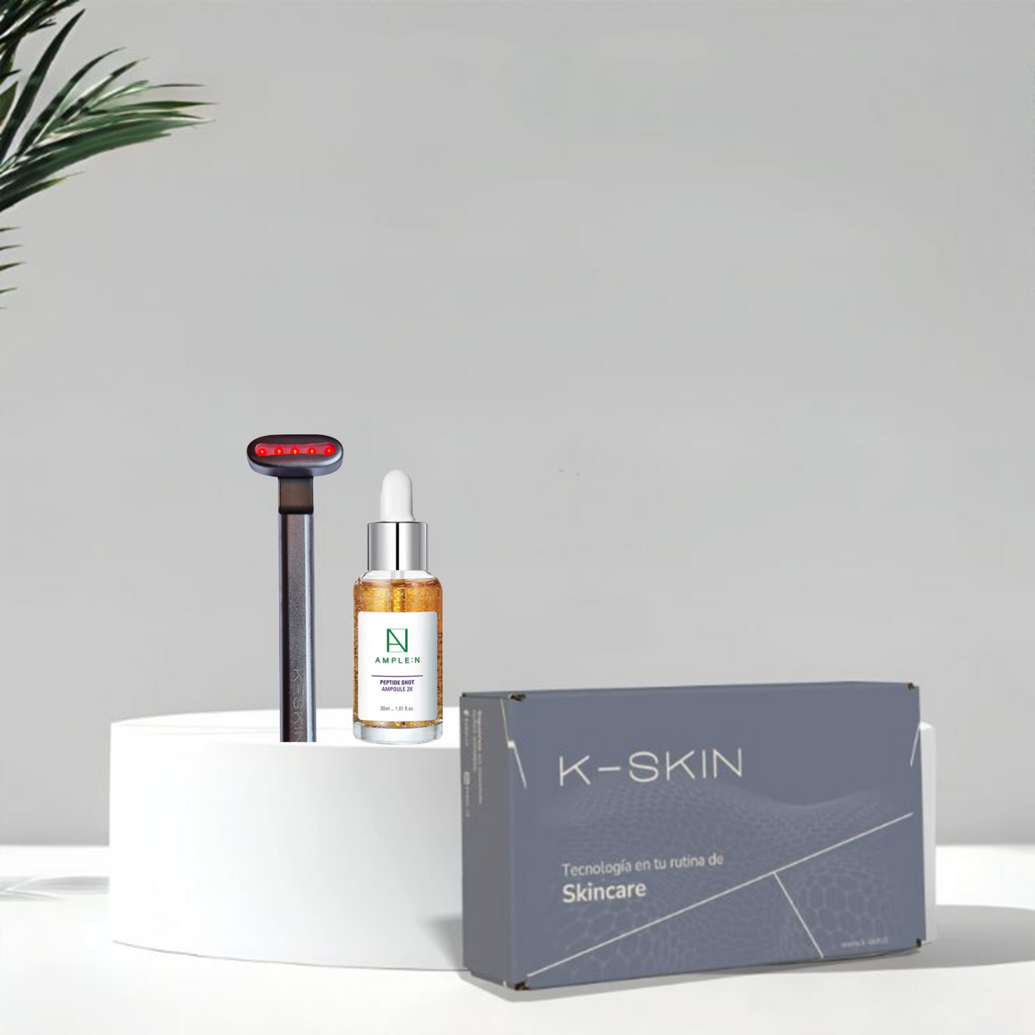 Pack: Masajeador Facial Skincare 4 en 1 con Luz LED Roja + Sérum Facial Antiedad Péptidos (Amplen)