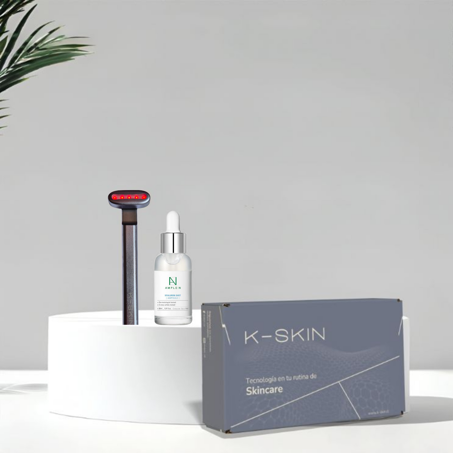 Pack: Masajeador Facial Skincare 4 en 1 con Luz LED Roja + Sérum Facial Ultra Fluido Antiedad Ácido Hialurónico (Amplen)
